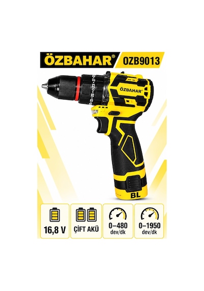 Özbahar Ozb9013 16,8v Kömürsüz Akülü Darbeli Matkap Çift Akülü, 2 Hızlı