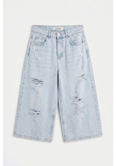 it's basic Kadın Ice 12s6-3 Süper Baggy Fit Bermuda Denim Jort Ice Rengi
