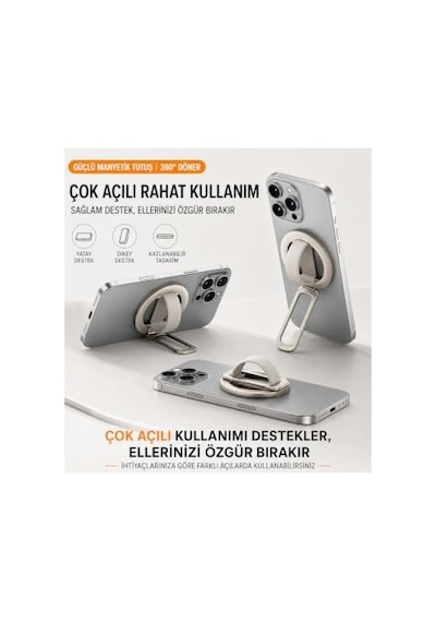 Telefon Tutucu Stand Ve Parmak Yüzüğü Manyetik Şarj Destekli Çok Fonksiyonlu Aparat - Starlight