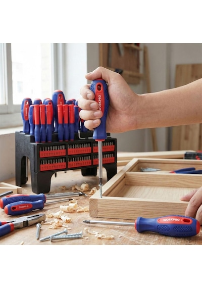 Workpro Wp200560 100 Parça Duvar Askı Aparatlı Profesyonel Cr-v Manyetik Tornavida Ve Bits Uç Seti