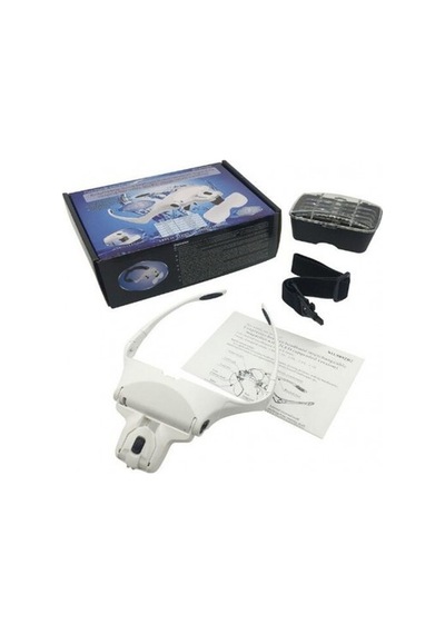 5 Lensli 2 Led Işıklı Ayarlanabilir Gözlük Tipi Büyüteç - 1.0x - Beyaz