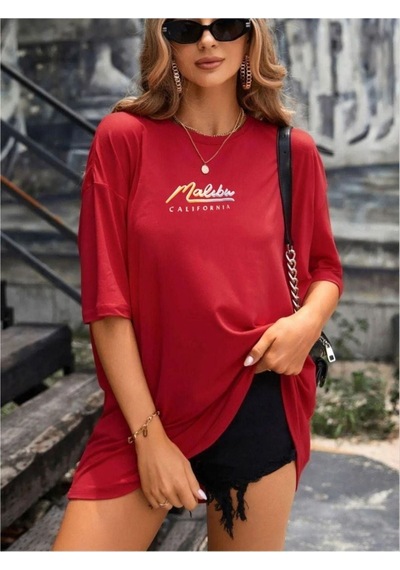 Kadın Malibu Baskılı Oversize T-shirt 001