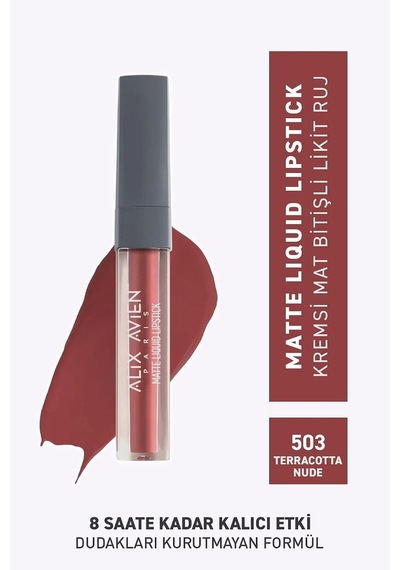 Uzun Süre Kalıcı Kadifemsi Kuruma Yapmayan Mat Likit Ruj - Matte Liquid Lipstick 503 Terracotta Nude Çok Renkli