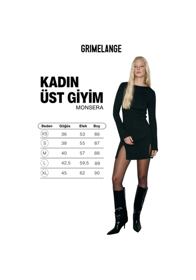 Grımelange Monsera Kadın Yumuşak Ve Esnek Kumaşlı Bele Oturan Yırtmaçlı Mini Siyah Elbise Siyah
