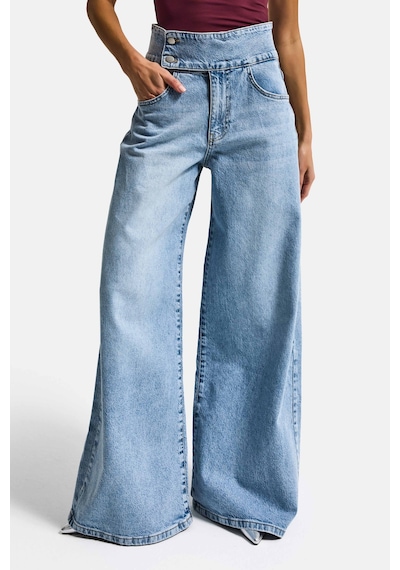 Itsbasic Kadın Ice 4s6-3 Süper Palazzo Kemer Detaylı Komfort Kumaş Denim Jean Buz Mavi