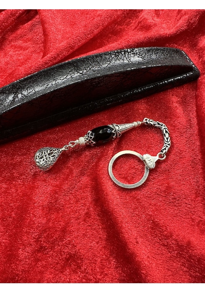 El Yapımı Oniks Taşlı 925 Ayar Gümüş Anahtarlık Hediyelik