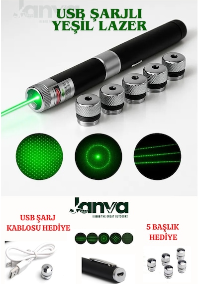 Usb Şarjlı Voltran Yeşil Lazer Kalem Başlıklı Yeşil Lazer Pointer Turbo Işın Yeşil Laser Pointer Yeşil