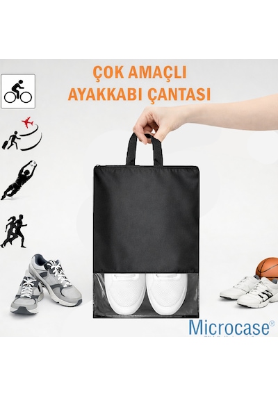 Microcase Çok Amaçlı Şeffaf Pencereli Ayakkabı Düzenleyici Seyahat Çantası Hurç 45x34 Cm 10 Adet Al5501 Siyah