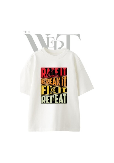 Thewert Biker Motto Tasarım Baskılı Ünisex Beyaz Oversize T-shirt