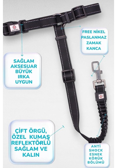 Evcil Hayvan Araç Emniyet Kemeri Köpek Oto Kemeri Araba Oto Aksesuar Kedi Köpek Emniyet Kemeri Siyah-tek Ebat