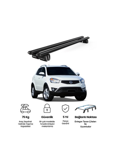 Pençe Ssangyong Korando Ara Atkı 2010-2019 Uyumlu Siyah Ara Atkı Port Bagaj Tavan Barı