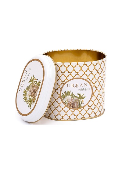Forrest Yellow Urban Desenli Oval Metal Saklama Kabı 14 x 12 x 13 CM 1.4 L Çok Renkli