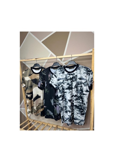 Mfz Giyim Erkek 3'lü Kısa Kollu Basic Slim Fit Bisiklet Yaka Pamuk Dijital Baskılı Desenli Lacivert T-shirt
