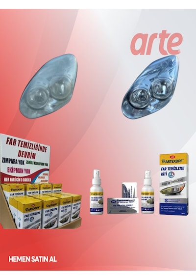 Partex Far Temizleme Kiti Far Parlatma & Temizleme Seti Sararma & Matlaşma  Araba & Mo