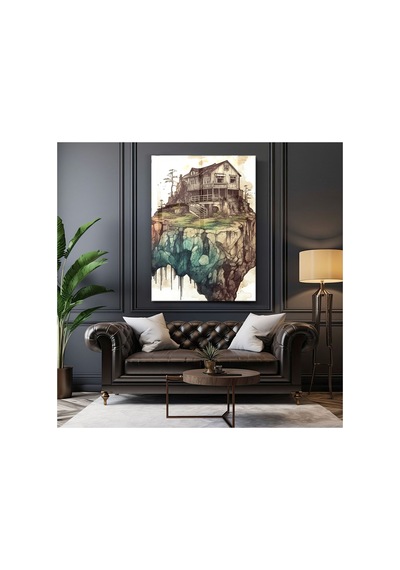 Yüzen Ada Ev Cam Tablo Konsept Sanat Duvar Dekoru Modern Ev Ve Ofis Dekorasyonu