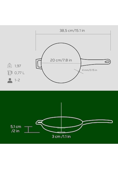 Cookware Dökme Demir Emaye Izgara Tava İle Metal Kulp, Yuvarlak, 20 Cm, Yeşil Diğer