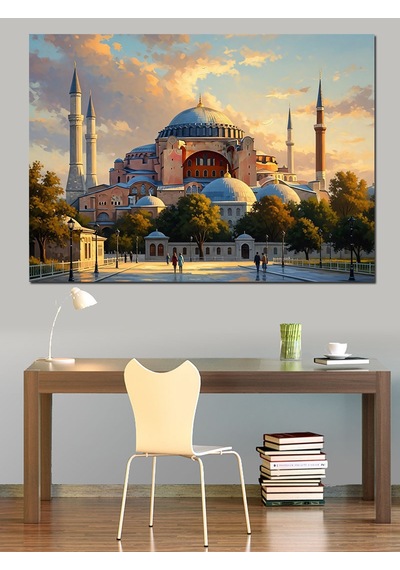 Gün Batımında Sultanahmet Camii Silüeti Dekoratif Kanvas - Mdf Ahşap Tablo