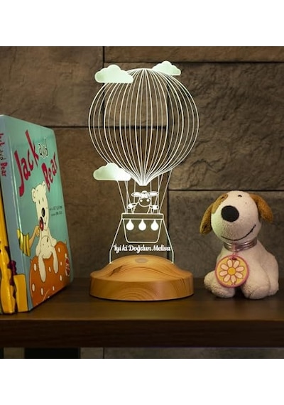 Kuzulu Ve Balonlu Led Lamba - Çocuğa Doğum Günü Hediyesi, İsimli Bebek Odası Dekoru, Çocuk Odası İçin Kişiye Genel