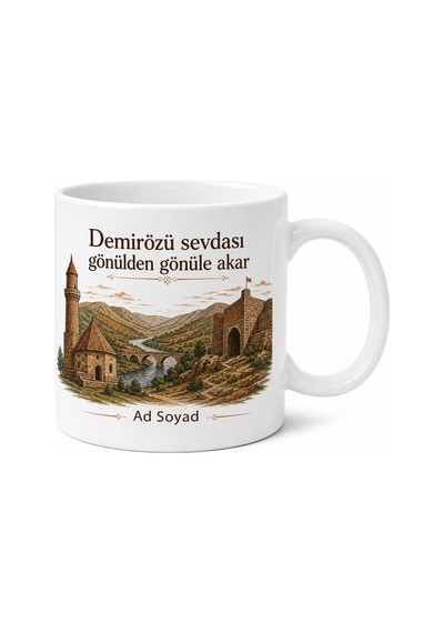 Demirözü Tarihi Dokusu Kültürü Bayburt Hatırası Kupa Bardak Hediye Beyaz / Çok Renkli