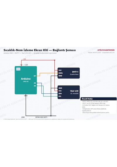 Arduino Sıcaklık-nem Ölçer Proje Kiti Dht11+lcd Stem Kodlama + Türkçe Döküman