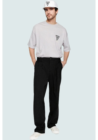 Ersefa Erkek Casual Wide Leg Pantolon Regular Boy Renk Nefes Alan Kumaş siyah