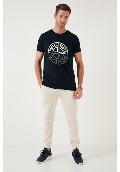 Buratti Baskılı Bisiklet Yaka Pamuklu Slim Fit Erkek T Shirt 541Pusula Lacivert