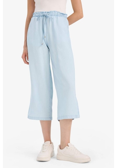 Defacto Pull On Culotte Yüksek Beli Lastikli Akışkan Kumaş Yıkamalı Pantolon D8240AX25SM İndigo