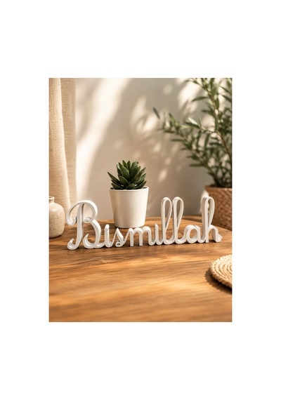 Bismillah Masaüstü Dekoratif Yazı Modern İslami Ev Dekoru Beyaz