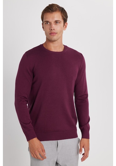 Tudors Erkek Standart Fit Normal Kesim Bisiklet Yaka Bordo Triko Kazak-35134 Bordo