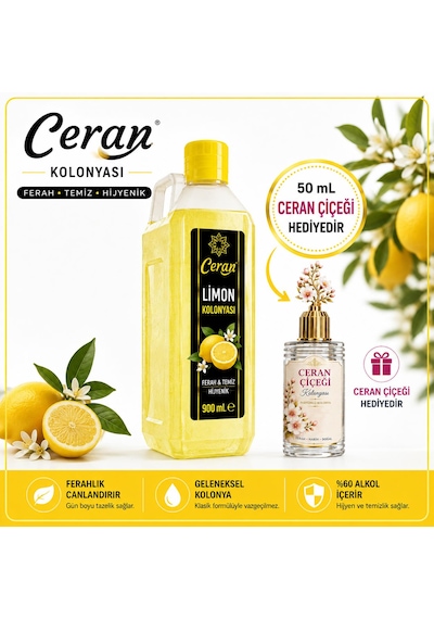 Limon Kolonyası 80 Derece 900 Ml Ceran Çiçeği Hediyeli
