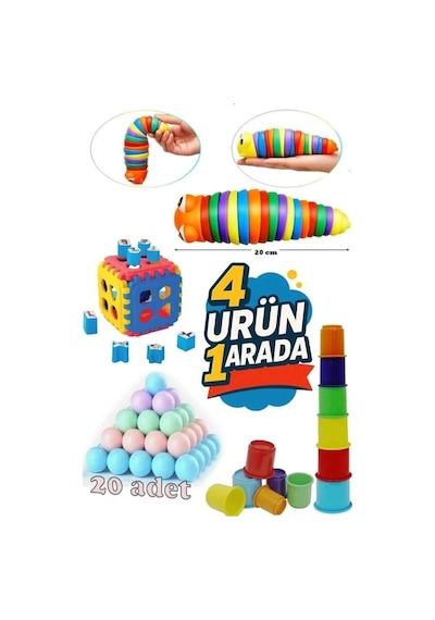 Tırtıl + Bultak 18 Parça +sevimli Kule 6 + 20 Adet Havuz Topu Gelişim Seti 4'lü