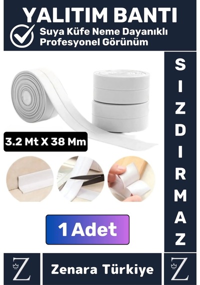 Premium Uzun Ömürlü Suya Neme Küfe Dayanıklı Mutfak Lavabo Pencere Kenar Yalıtım Bandı 3.2 Mt X 1 Ad