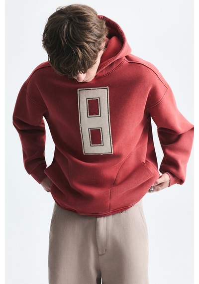 Vamos Numara Baskılı Oversize Sweatshirt Kırmızı