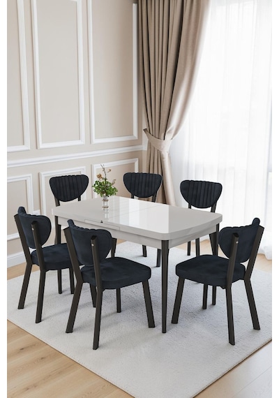 Mutfak Masası Takımı 6 Kişilik Açılır Masa Sandalye Takımı Salon Masası Yemek Masası-elma Takım Mdf Beyaz - Antrasit Mutfak Masası Takımı 6 Kişilik Açılır Masa Sandalye Takımı Salon Masası Yemek Masası-elma Takım Mdf Beyaz - Antrasit