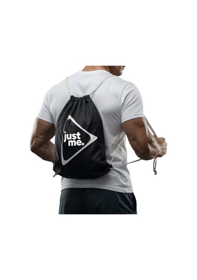 Just Nutrition Just İpli Bez Spor Çantası Siyah Büzgülü Sırt Çantası Beyaz Askılı Baskılı Spor Çantası