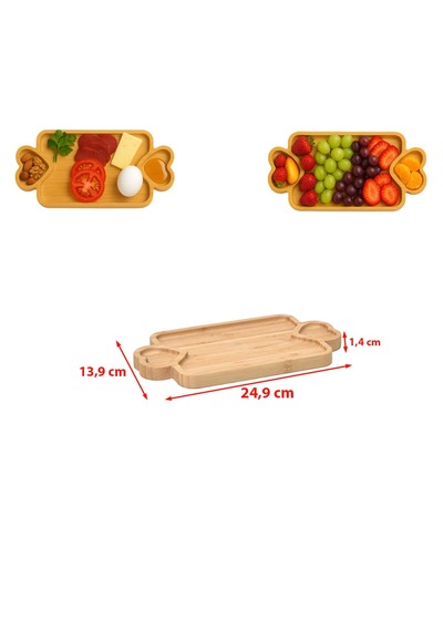 İbico Bambu Ahşap Kalp Bölmeli Dikdörtgen Servis Tabağı Küçük Sunum Tepsisi 24,9 Cm X 13,9 Cm X 1,4 Cm Ahşap