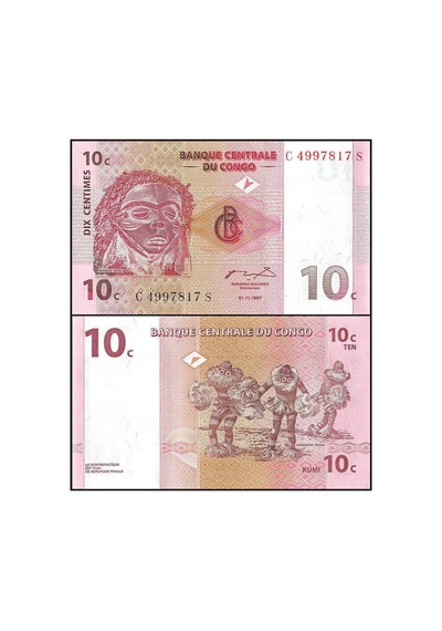 Demokratik Kongo 1997 Yılı 10 Centimes Kağıt Para Çil Unc Koleksiyon Para
