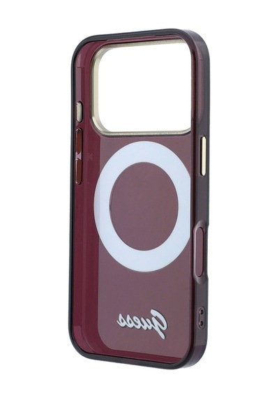 Apple iPhone Uyumlu 18 Pro Kılıf Guess Lisanslı M-safeli Dönebilen Standlı Metal Yazı Logolu Silikon Kapak Bordo