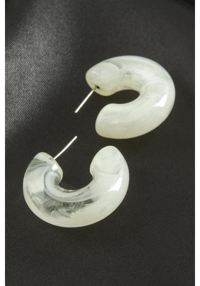 Yuvarlak - 916 - Plastik - Kmrsfres - Küpe Beyaz