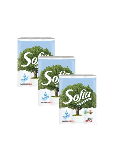Sofia J-117 Sofıa 500847 3 Katlı Kağıt Havlu 12 Rulo X 3 Paket (Kokusuz)