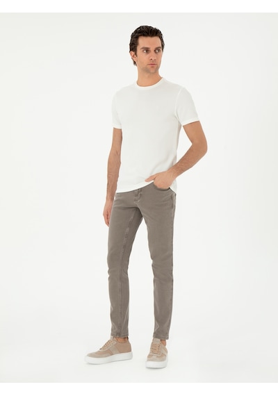 Beyaz Slim Fit Çizgi Dokulu Bisiklet Yaka T-shirt 15841036