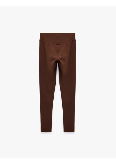 Koton Yüksek Bel Kemer Detaylı Slim Fit Spor Tayt Kahverengi 6sak40461nk Kahve