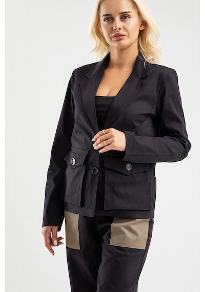 Bold & Young Kadın Üç Cepli Likralı Pamuklu Astarsız Blazer Ceket Siyah