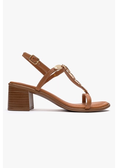 Luvishoes Serona Taba Hakiki Deri Tokalı Kadın Kalın Topuklu Sandalet