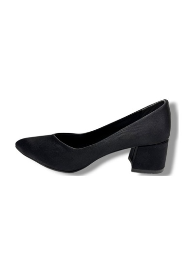 Mengi 690-26 Saten Kısa Kare Topuk Kadın Ayakkabı 38-40 Siyah