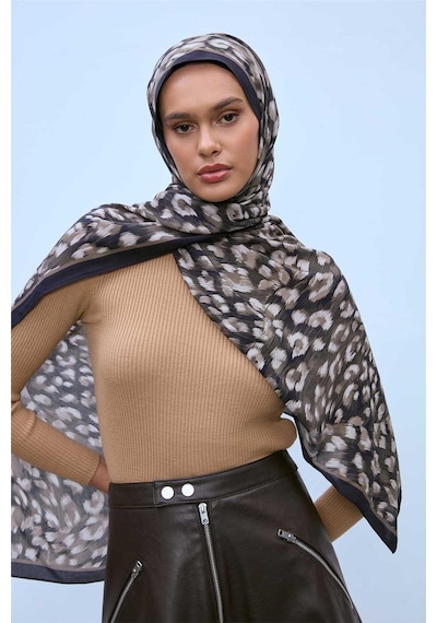 Silk Home Eco Viscose Leopar Desen Şal 6001 Gri-siyah-vizon