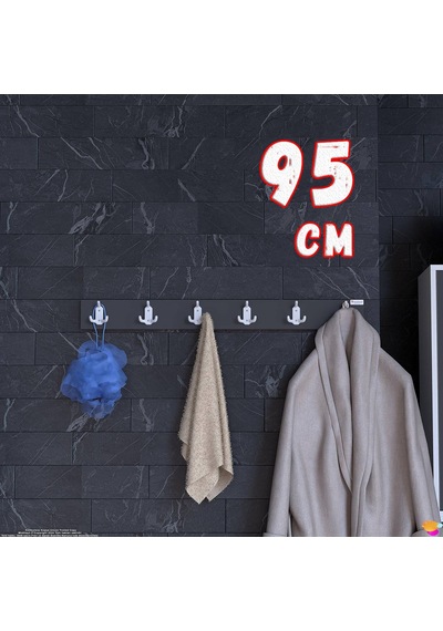 Modilayn Arı Serisi 18 Kancalı Banyo Askısı - 6'lı Set 91,4x9,6 Cm Ekstra Düzen Ve Yer Tasarrufu Antrasit - Beyaz