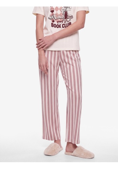 Koton Rahat Kesim Bisiklet Yaka Kısa Kollu Çizgili Pijama Takımı Ekru Desenli 7wlk40295mk