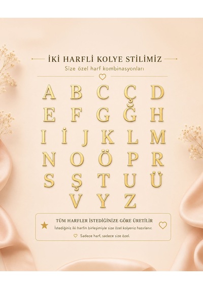 Monogram İki Harfli 14 Ayar Altın Kolye Ucu