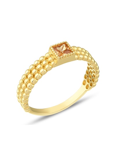 Debora Jewelry 14 Ayar Altın Kare Model Şampanya Taşlı Yüzük